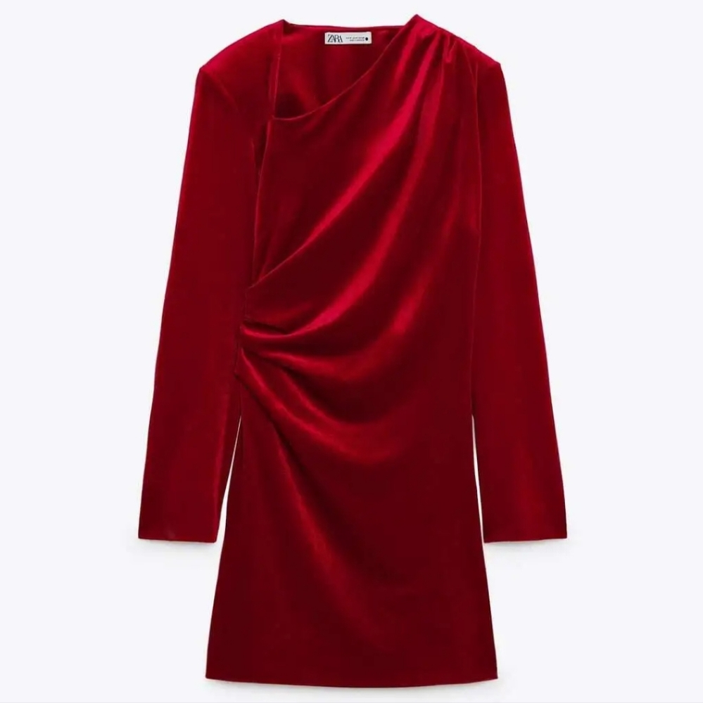 Draped Velvet Red Dress Size XS - Picture 5 of 8